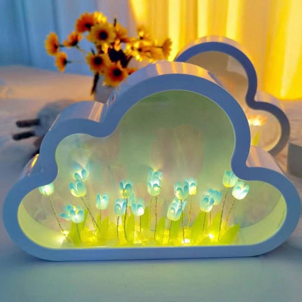 Ny sky speil tulipanlampe, håndlaget nattlys \"Tulips Mirror\".