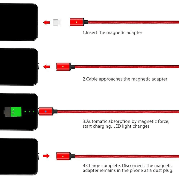 Magnetisk USB C Laddningskabel Typ C Datakabel För Samsung ruttna [3-pack 1,5 m]
