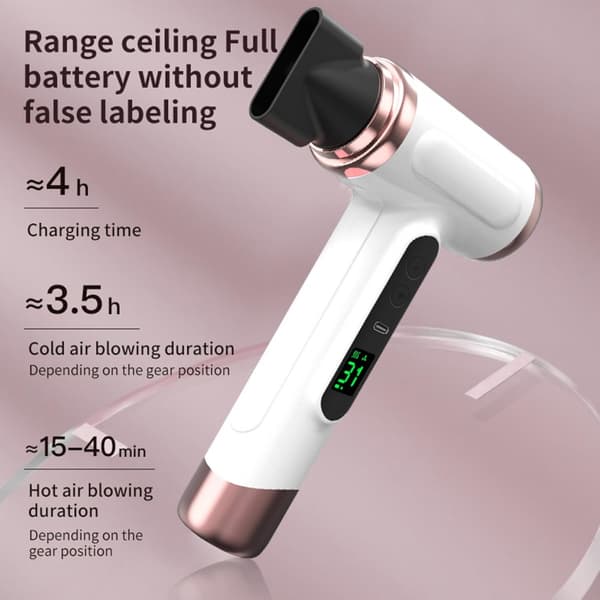 2025 Seneste Model Trådløs Hårtørrer 200W 15000mAh USB Genopladelig Justerbar