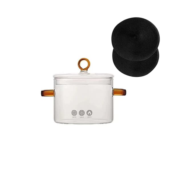 Glas kastrull med lock, dubbla handtag, 2 gratis servettringar, 1,5L (3-delars set)