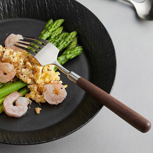 Bestickset med valnötshandtag, 4 delar rostfritt stål