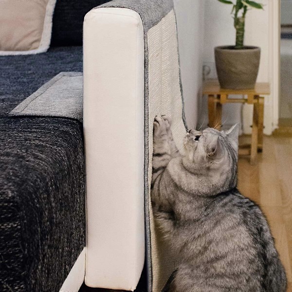 Kissaraapimismatto - Suojaa sohvaa, nojatuolia, huonekaluja, lattiaa, seinää - Sisal- ja pellavamatto - 130 x 45 cm - Sopii kissalle, pennulle, koiralle (Vaaleanharmaa - valkoinen)