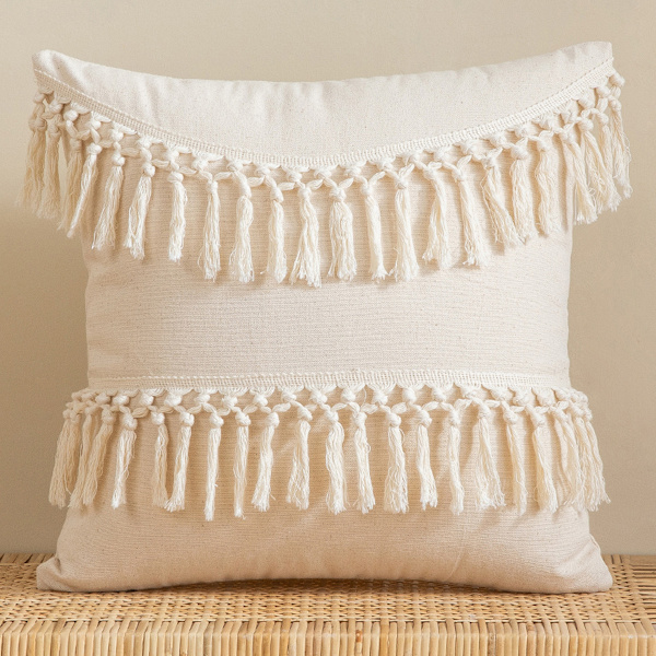 Kvastpudebetræk 45x45cm Boho Indretning til Sofa Uden Kerne Beige