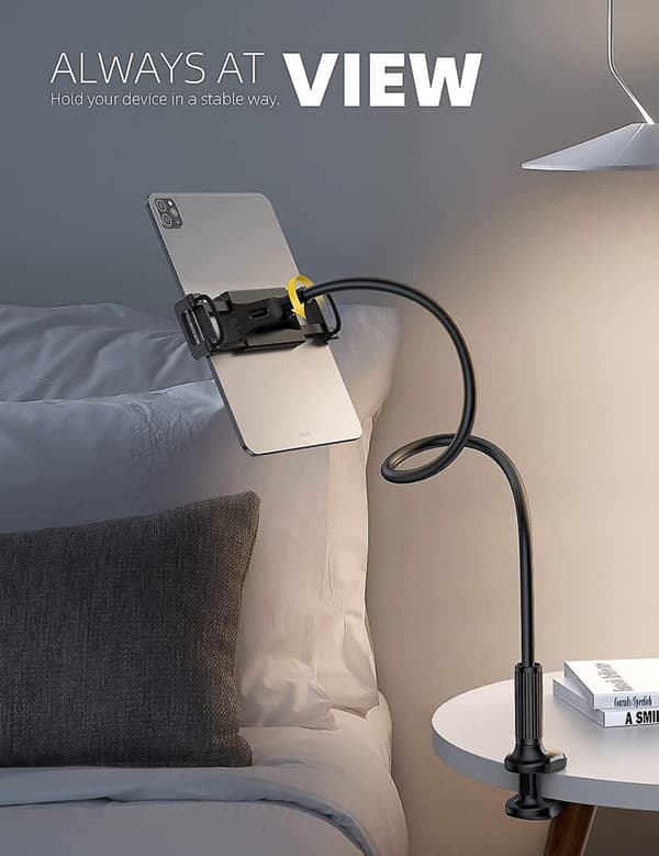 Svanehals Tablet Holder 360 Justerbar Tablet Stand Fleksibel Arm Tablet Mount Klemme Kompatibel-sort