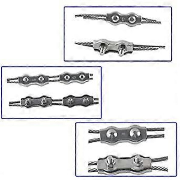 6 stk. M4 Duplex Klemme 304 Rustfritt Stål Kraftig Wire Rope Clips Duplex Bolt Kabelklemme for Wire Rope Tau Klessnor Faste Patio Hengende Seil d