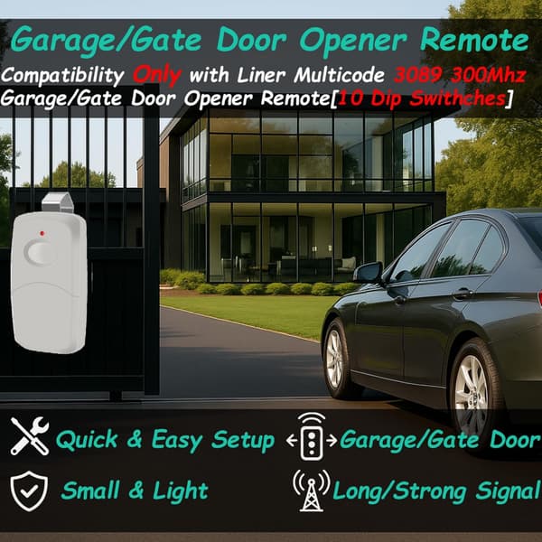 Ersättningsfjärrkontroll för Multicode Linear garageportsöppnare, kompatibel med 3089, 308911, MCS308911, MCS412001, 10DIP-switch, 2-pack