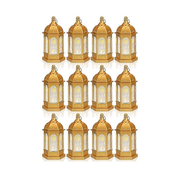 12 stk Mini Ramadan Candle Mubarak Lantern LED Eid Mubarak Lantern Måne Stjerne Lanterner Marokkansk Stil H