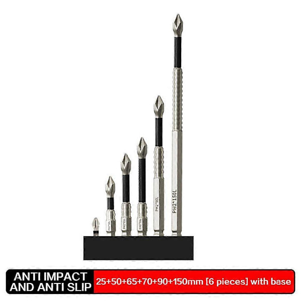 (6 st) Hög Skruvmejsel Borr PH2 Slagskruvmejsel Bits 25 150mm Batch Huvud PH2 Krysskruvmejsel Set