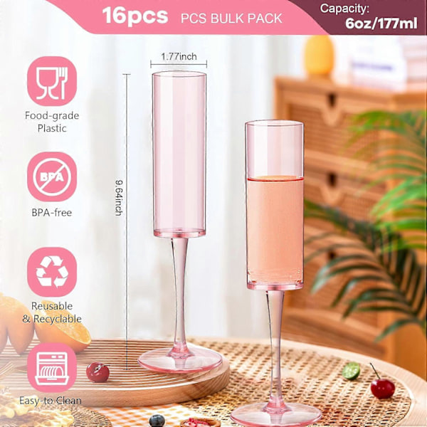 16-Pakning Gjenbrukbare Champagneglass - 177ml Plast Toastglass for Arrangementer