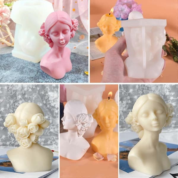 Silikonlysform, 3D kvinne med lukkede øyne - Silikonform - Silikonlysform - DIY lysform - For å lage duftlys (A)