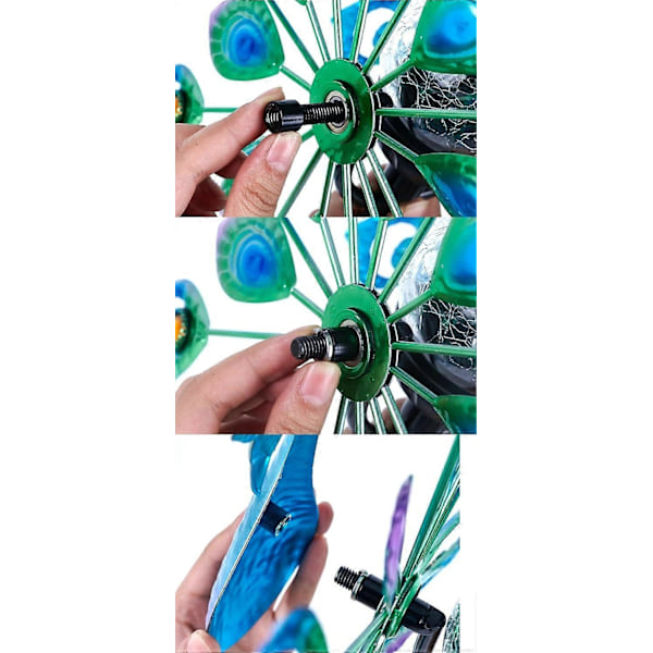 164-tuumainen aurinkometallinen tuulimylly - Kinetic Peacock -puutarhaveistos