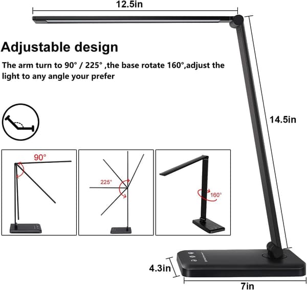 Hvit krone LED-bordlampe dimbar bordlampe leselampe med USB-ladeport, 5 lysmoduser, sensitiv kontroll, 30/60 minutter timer (hvit, Fi)