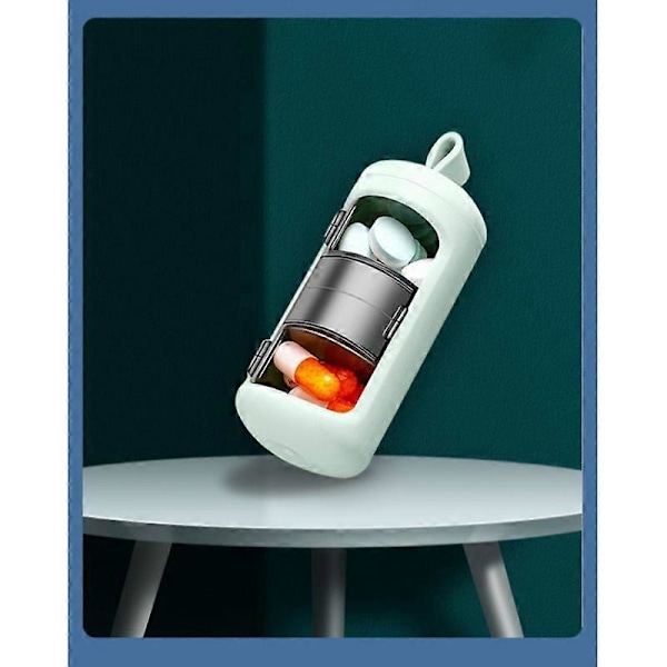 Grön 3-facks 7-dagars medicin pillerask, 3 gånger dagligen pillerask Mini Portabel Ljussäker, Vattentät för Resor