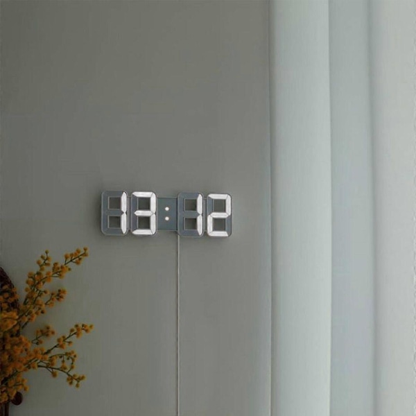 LED Digital Väggklocka 3D Liten Väckarklocka Heminredning Tyst Dimbar Tidsminne 12/24 Datum Temperaturvisning Fjärrkontroll Nattlampa Kontor