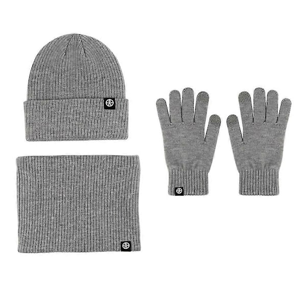 (Mörkgrå) W Mössa Halsduk Pekskärmshandskar Set För Män Och Kvinnor, Mössa Handskar Dark gray