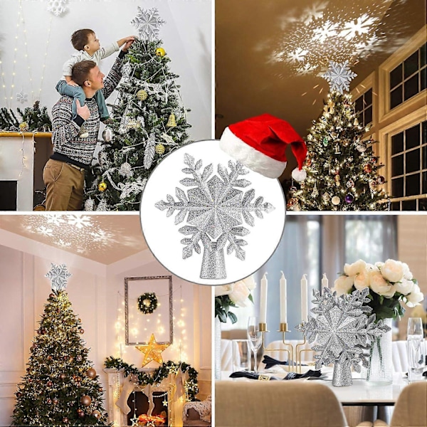 Snøfnugg Juletretopper 3D Projektor Roterende Stjerne Juletre LED Tretopp Lysende Roterende Juletrepynt for Innendørs Utendørs Jul