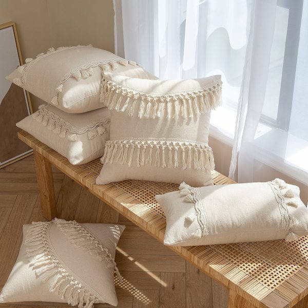 Kvastpudebetræk 45x45cm Boho Indretning til Sofa Uden Kerne Beige