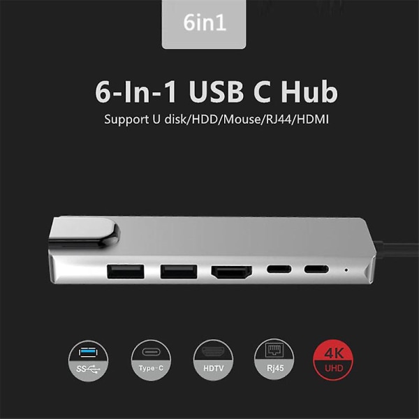 6 portar USB c hubb till hdmi adapter USB 3.0 87w Pd laddare