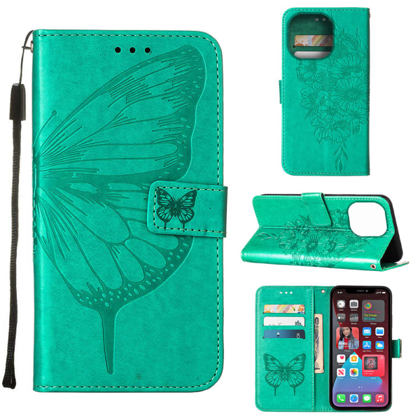 Mobiltelefon Case Hölster Butterfly Wings grön iPhone 14 pro