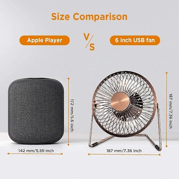 Mini USB Ventilator USB Blæser Skrivebordsventilator Metal Lille Støjsvag Kraftig Justerbar 360 6 tommer Bronze til Kontor Hjem Camping