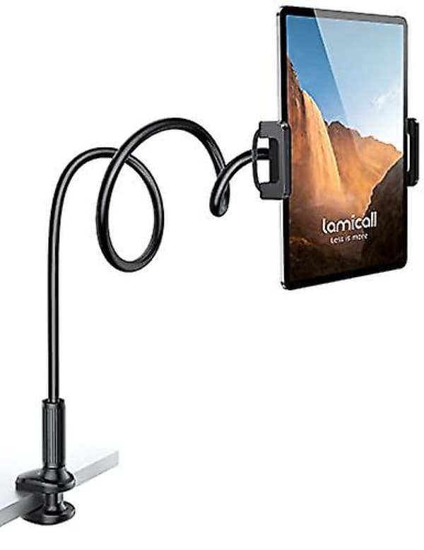 Svanehals Tablet Holder 360 Justerbar Tablet Stand Fleksibel Arm Tablet Mount Klemme Kompatibel-sort
