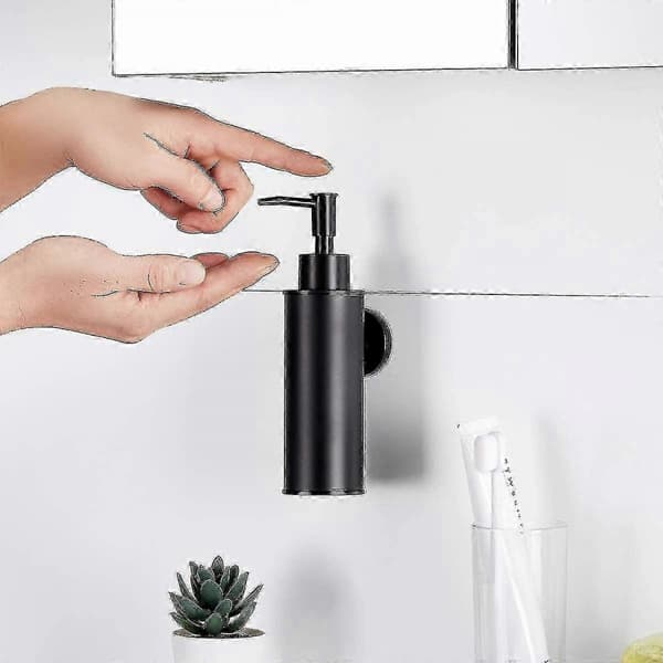 Väggmonterad 304 Rostfritt Stål Tvåldispenser För Dekor (rund, Svart)