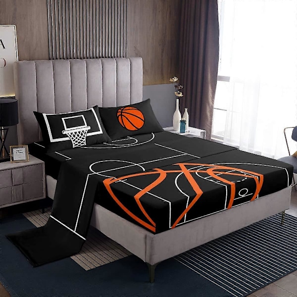 Basketballbane Trykk Sengesett for Barn Enkeltseng (B99L190H40 cm)