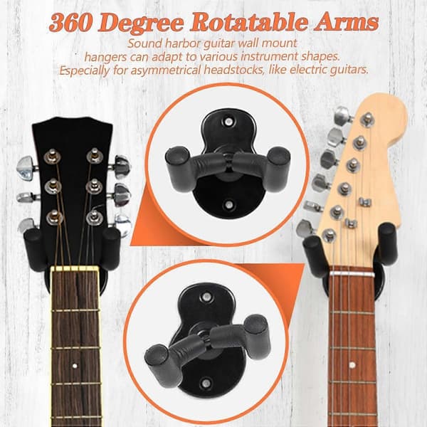 Gitarr Väggfäste 5-pack Väggupphängare, Gitarr, 2-pack Svart och Rosenträ