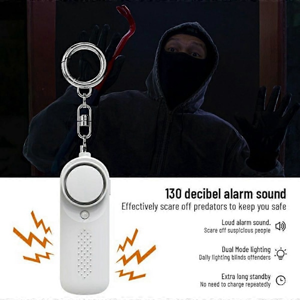 (Svart) PA200 Personligt Larm Säkerhetsanordning 130dB Högt Ljud 10 Lumen LED-Lampa Anti Varg Artefakt - Svart Black