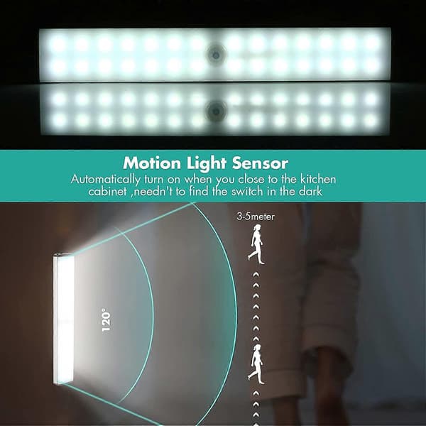 Dww-Lampe underskapslampe trådløs, 28 LED bevegelsessensor USB kjøkkenlampe nattlys kropp med magnetisk stripe Stick-On Wardrob