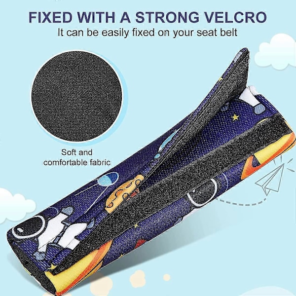 2 st Barn Pojke Bilbältesskydd Säkerhetsbälte Axelvaddering Axelhög Saisats Bälteskuddar för Barn 22*6,5cm (Rymden)