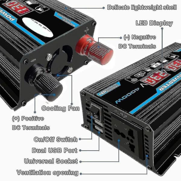 4000w 12v 220v/110v LED AC Bil Strømomformer Omformer Lader Adapter Inversor Dobbel USB Transformator