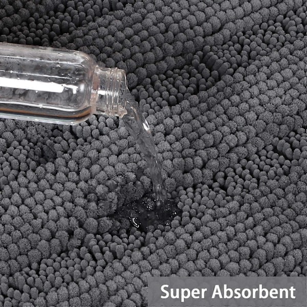 Stor Grå Plysch Chenille Halkfri Tvättbar Super Vattenabsorberande Mjuk Badrumsmatta för Badrum 47x17