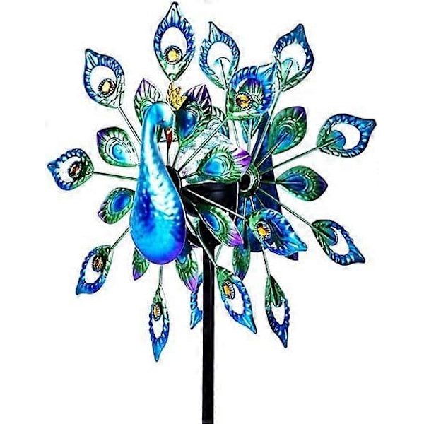 164-tuumainen aurinkometallinen tuulimylly - Kinetic Peacock -puutarhaveistos