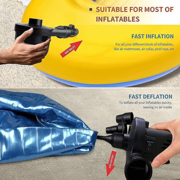 Elektrisk Luftpump, Portabel Luftmadrasspump för Uppblåsbara Poolleksaker, Inflator/Deflator Pumpar Perfekt för Utomhuscamping, Uppblåsbara Kuddar