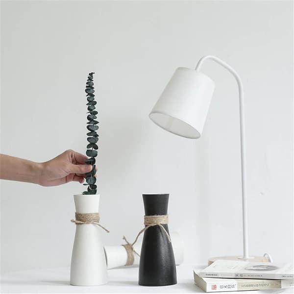 Sæt med 2 keramiske matte vaser, dekorative, sort og hvid, moderne, små vaser, 19 cm
