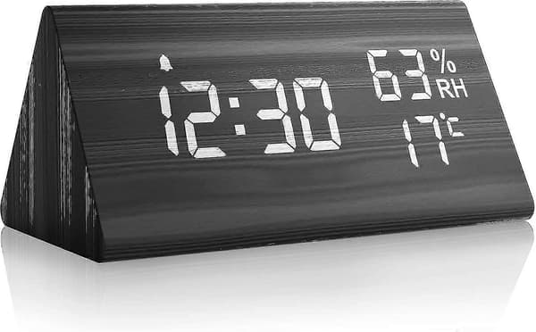 Väckarklocka digital träklocka, digital bordsklocka med röststyrning / snooze / datum / temperatur