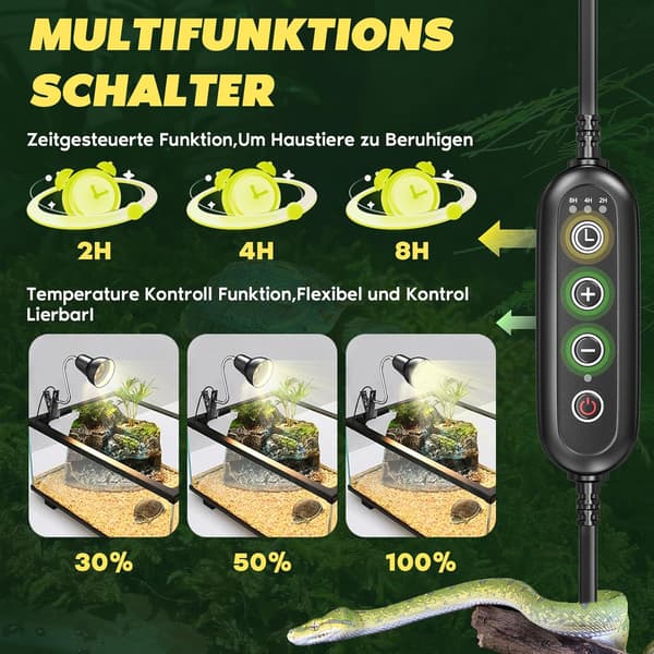 Varmelampe til skildpadder, E27 terrarium varmelampe med timer