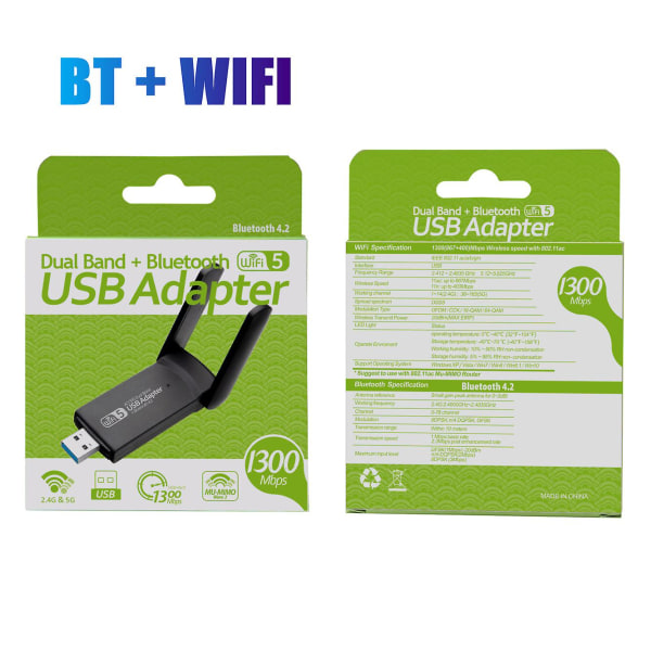 Trådlös USB 1300mbps Wifi Adapter USB 3.0 Wifi Lan Adapter BT and WIFI