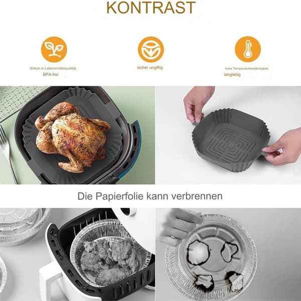 Silikonform för airfryer, 2 stycken, 19,5 cm, återanvändbar