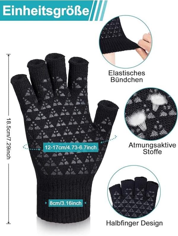Vinter Halkfria Fingerlösa Handskar, Termiska Halvfingerhandskar, Halkskyddande Sporthandskar, Varma Stretchiga Stickhandskar för Mig