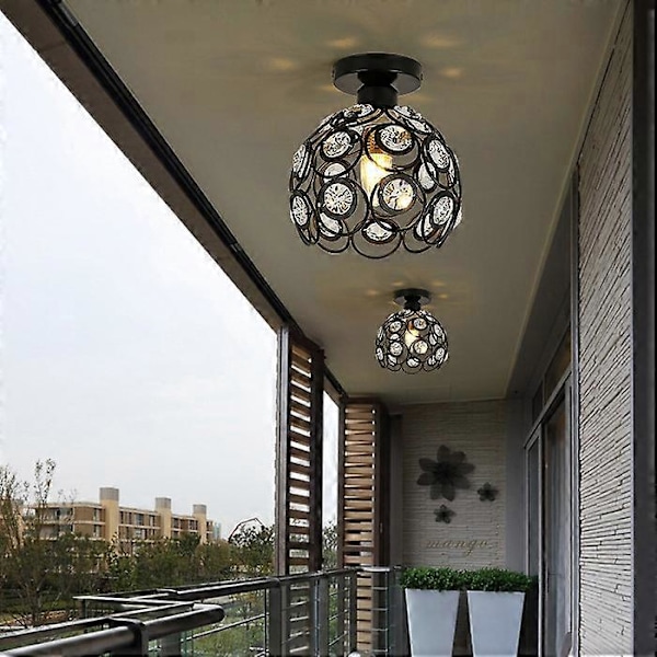 Svart Modern Vit Kristall Taklampa, E27 Semi Flush Mount Mini Kristallkrona Lämplig för Inomhusbelysning, Vardagsrum, Veranda, Hall