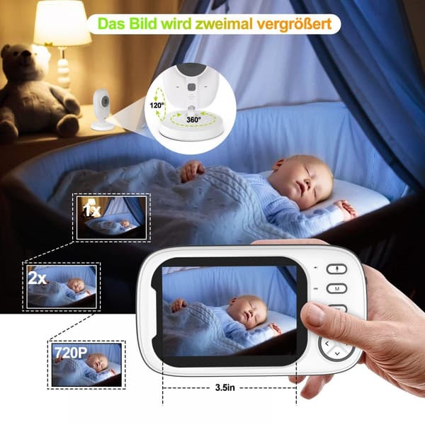 Itkuhälytin kameralla, 3,5 tuuman LCD-näyttö, 360° katselukulma