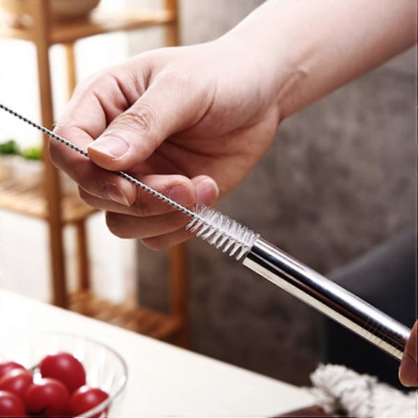 Smoothie sugerør i rustfrit stål, 0,23'' ekstra brede genanvendelige metalsugerør til milkshake, smoothie, drikkevarer, sæt med 10 stk. med 2 rengøringsbørster (
