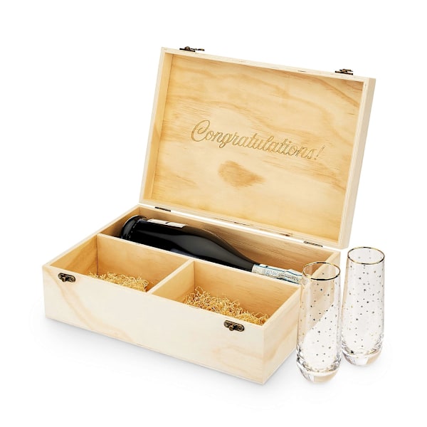 Champagne Gaveeske med Lokk, 2 Stilkfrie Fløyter, Tre Design