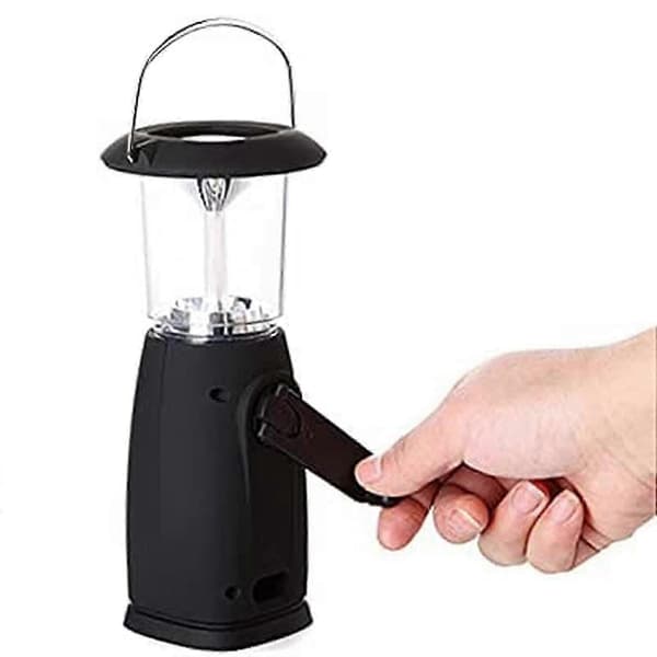(1PC Sort) Solar Håndsving Dynamisk Campinglanterne - Bærbar 6 LED Optrækslampe Dynamo Lommelygte Med Sammenklappelig Krog Campinglanterne Lys