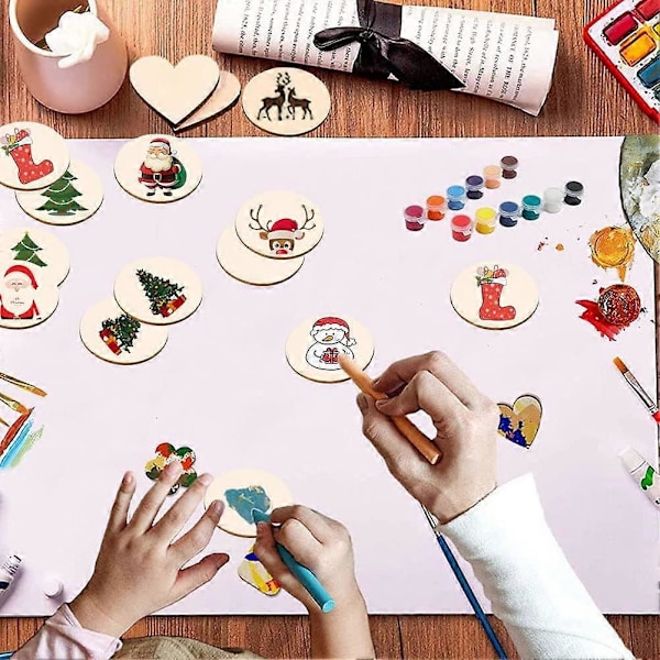 Obehandlade träcirklar, 7,6 cm tomma skivor för DIY-hantverk och målning