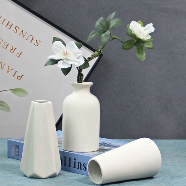 Vit keramisk vas, set med 3 vaser för pampasgräs, modern boho rustik inredning, 15 cm