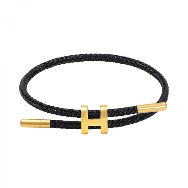 Elegant gullbelagt H-spenne armbånd med justerbart design, solid armbånd i rustfritt ståltråd for trendsettere, svart