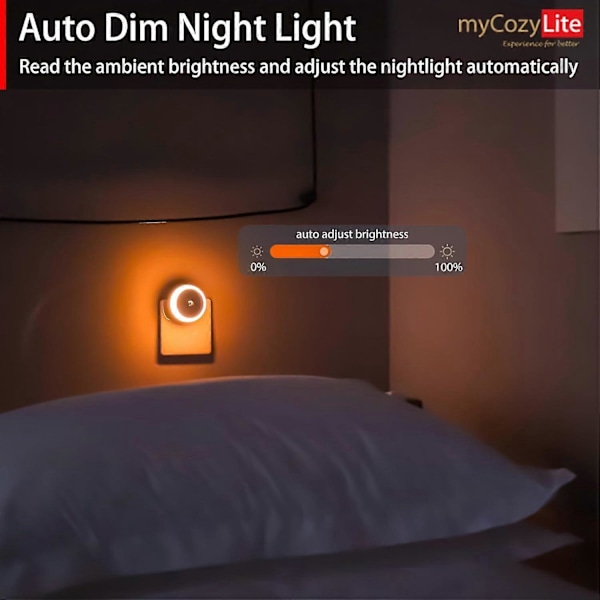 Amber Nattlys, Plugg Inn, Lite LED Nattlys, Skumring til Daggry Sensor, Auto Dimming, Energi E